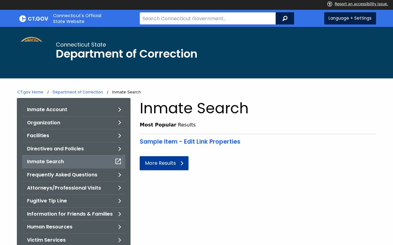 East Hartford residents directory Connecticut Department of Correction inmate search landing page