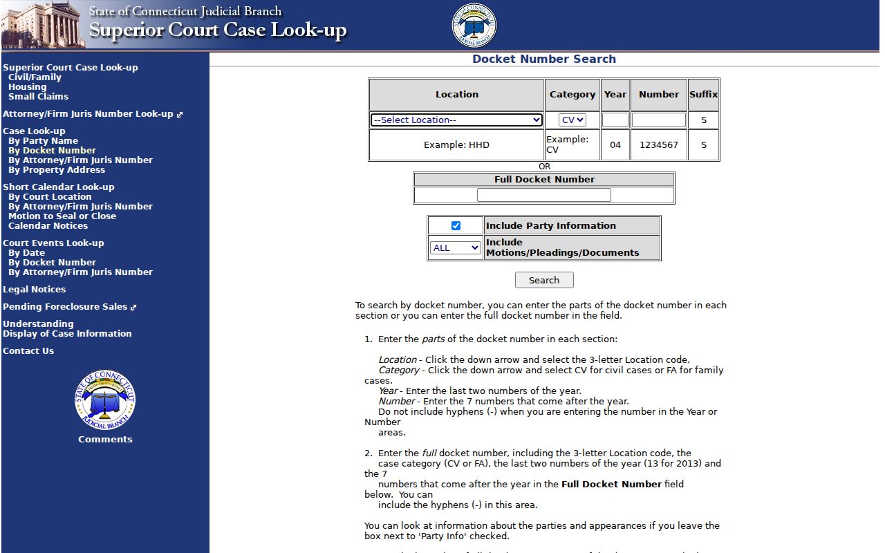 East Hartford resident lookup Connecticut Civil Inquiry docket search