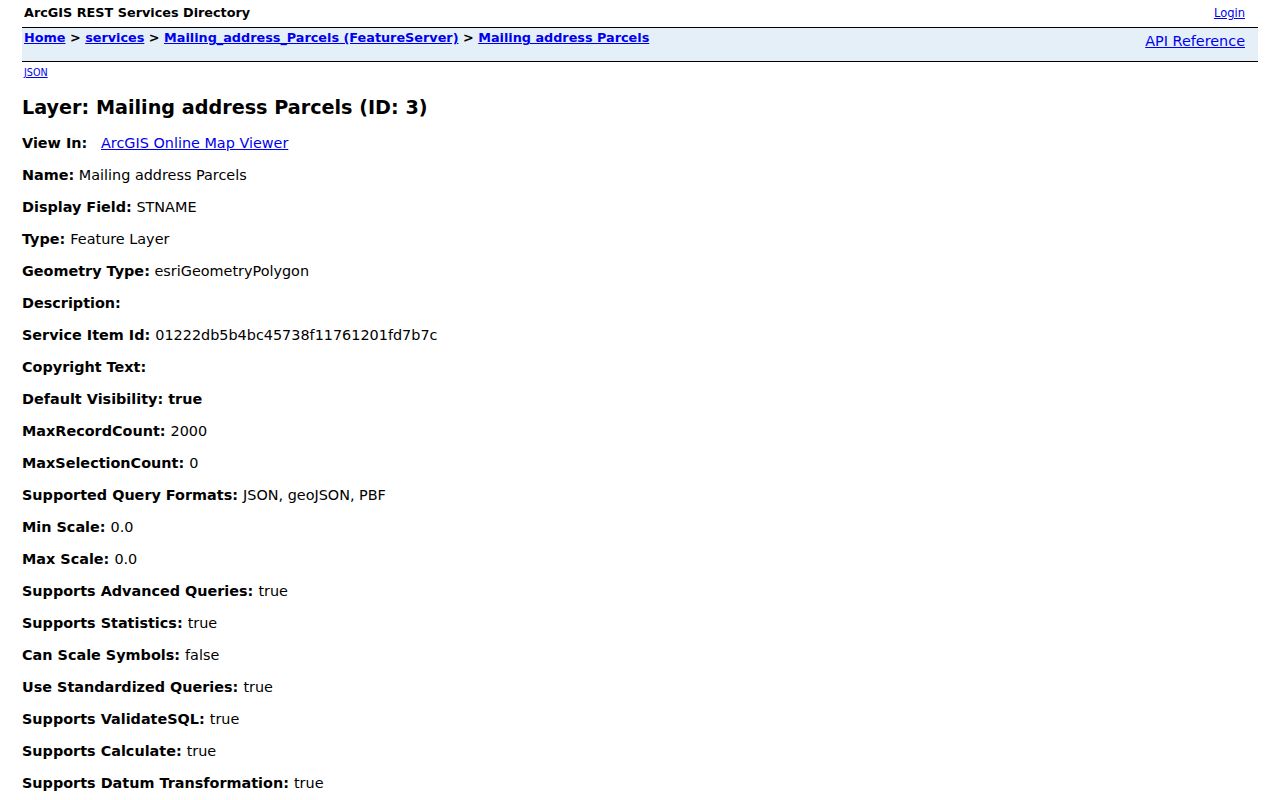 East Hartford ZIP code directory parcel REST layer with ZIP and mailing fields